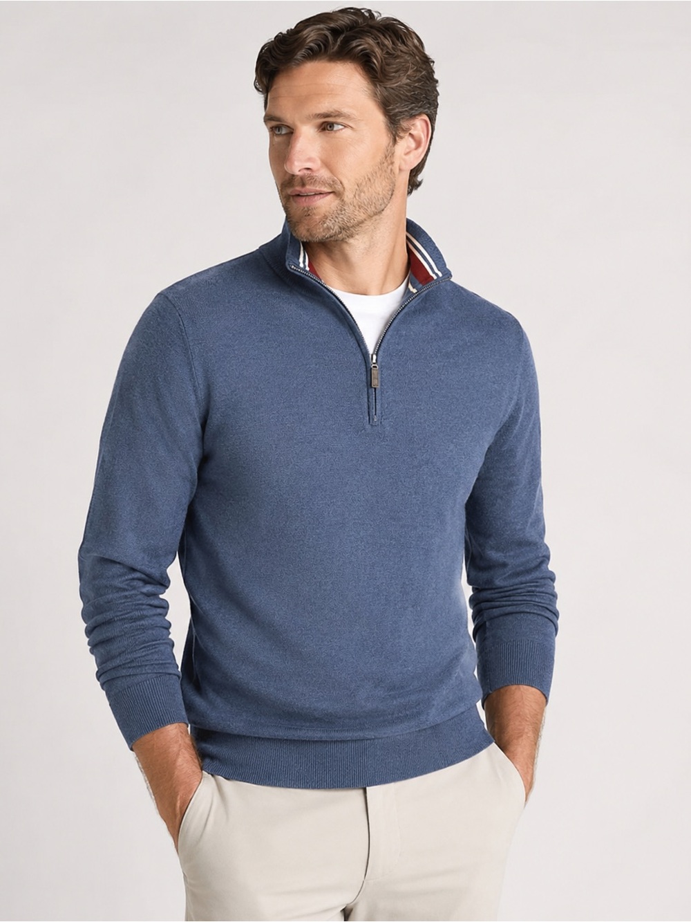 Borgo28 100% Merino Wool Quarter-Zip Sweater Men’s Dusky Blue Made in Italy